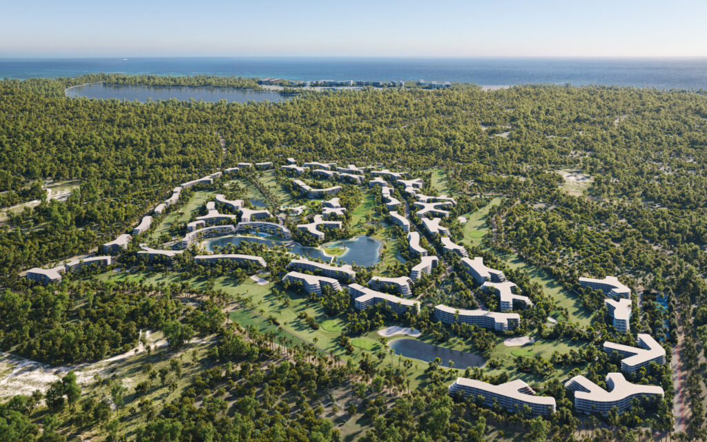 Aerial view of Coral Golf Resort in Cabeza de Toro, a residential development next to the golf course in Punta Cana