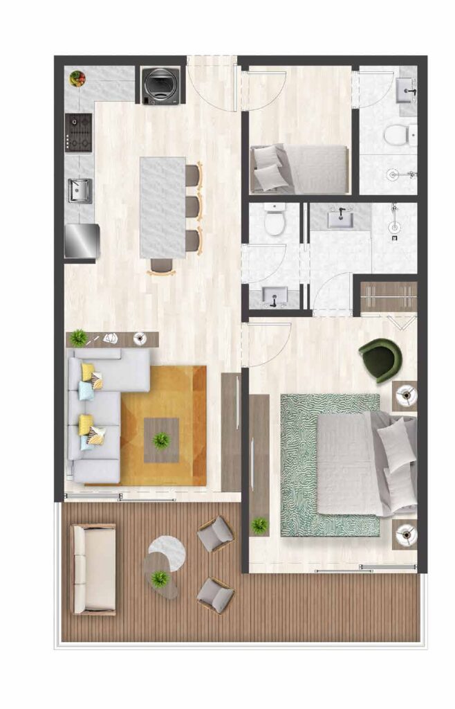 Plano 1 Habitacion + Habitacion de Servicio, Bonita Beach Residences