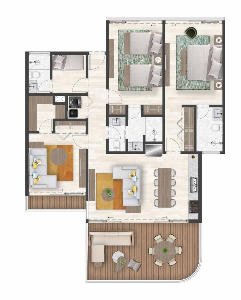 Plano 2 Habitaciones + Family + Habitacion de Servicio Tipo A, Bonita Beach Residences