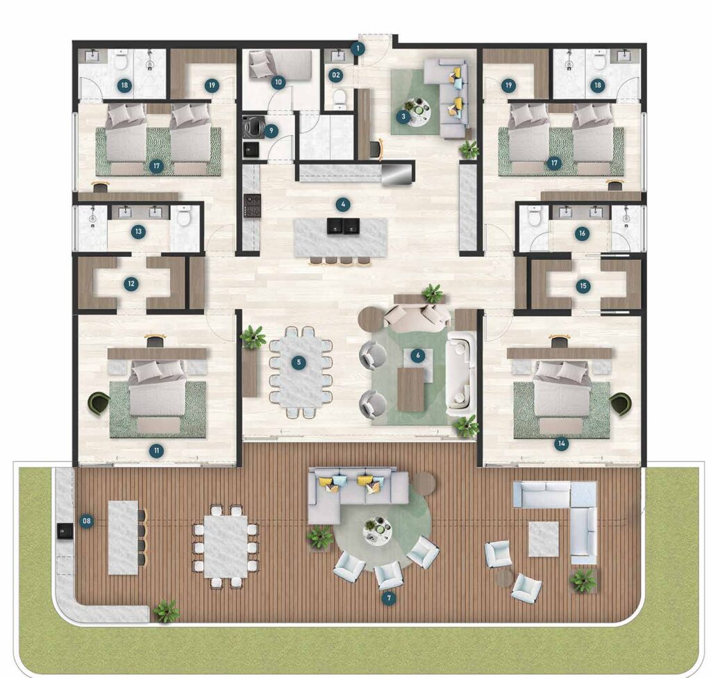 Plano Penthouse 4 Habitaciones + Habitacion de Servicio, Bonita Beach Residences