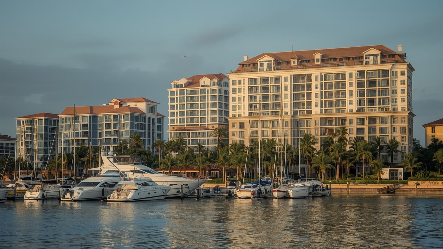 Apartamentos en Cap Cana frente a la marina, con yates atracados y vegetación tropical