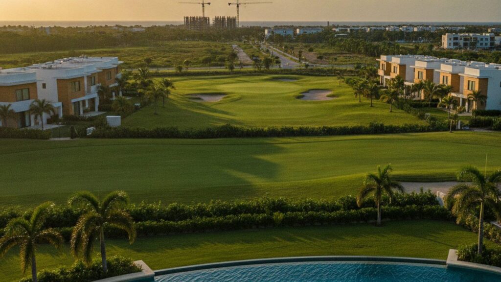 Desarrollo residencial junto a campo de golf en Punta Cana que ilustra qué es la plusvalía inmobiliaria en la zona
