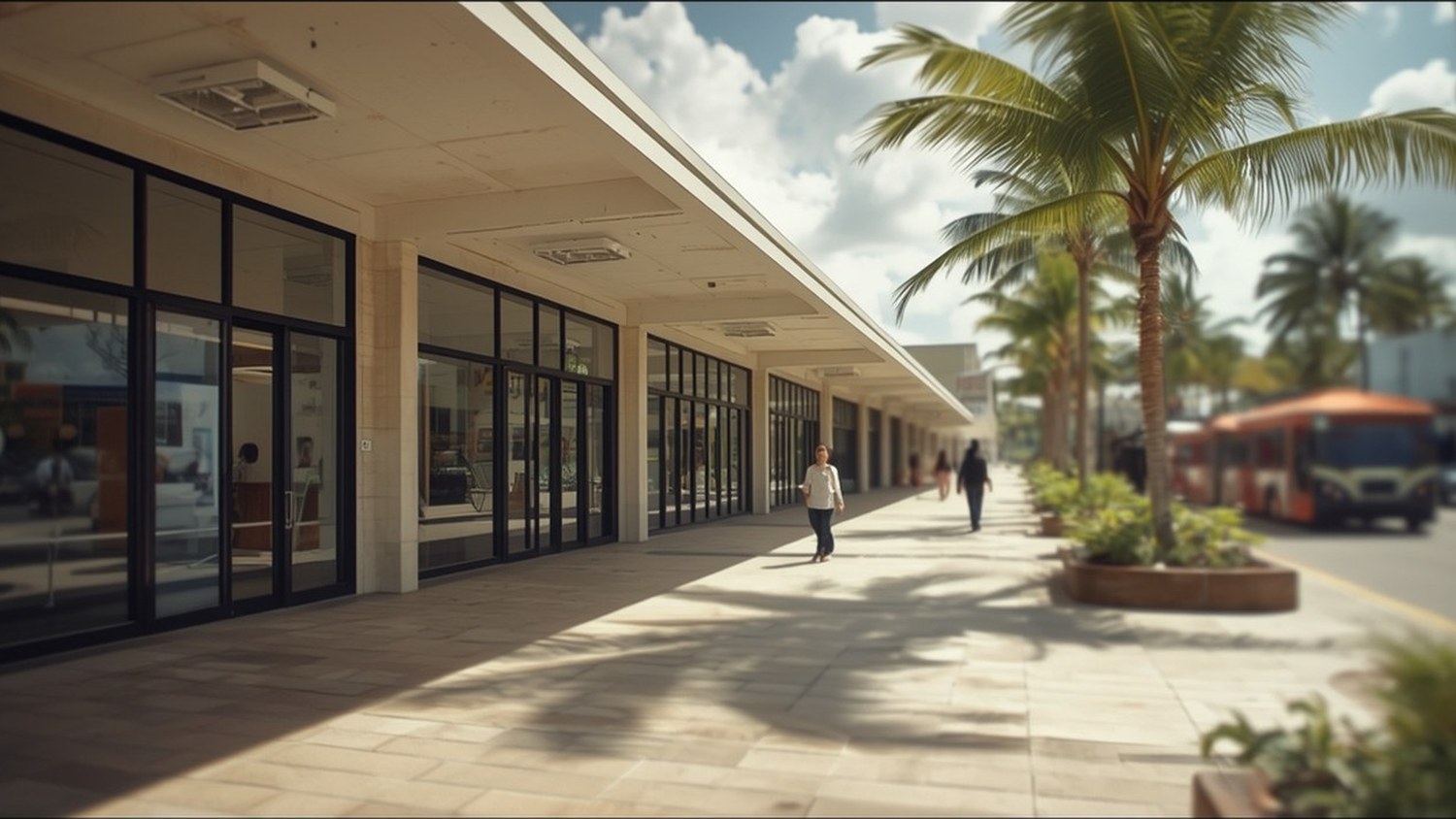 Locales comerciales en venta en una plaza de Punta Cana con vitrinas amplias y tránsito peatonal