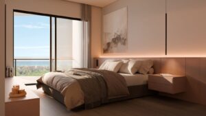 Habitación principal de Makai Residences Cap Cana amueblada, condos de lujo en Punta Cana