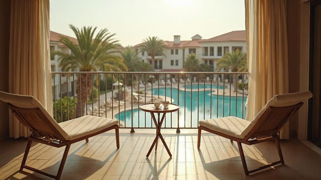 Terrace of an apartment in Punta Cana overlooking the project's pool, the asset that generates the real estate return
