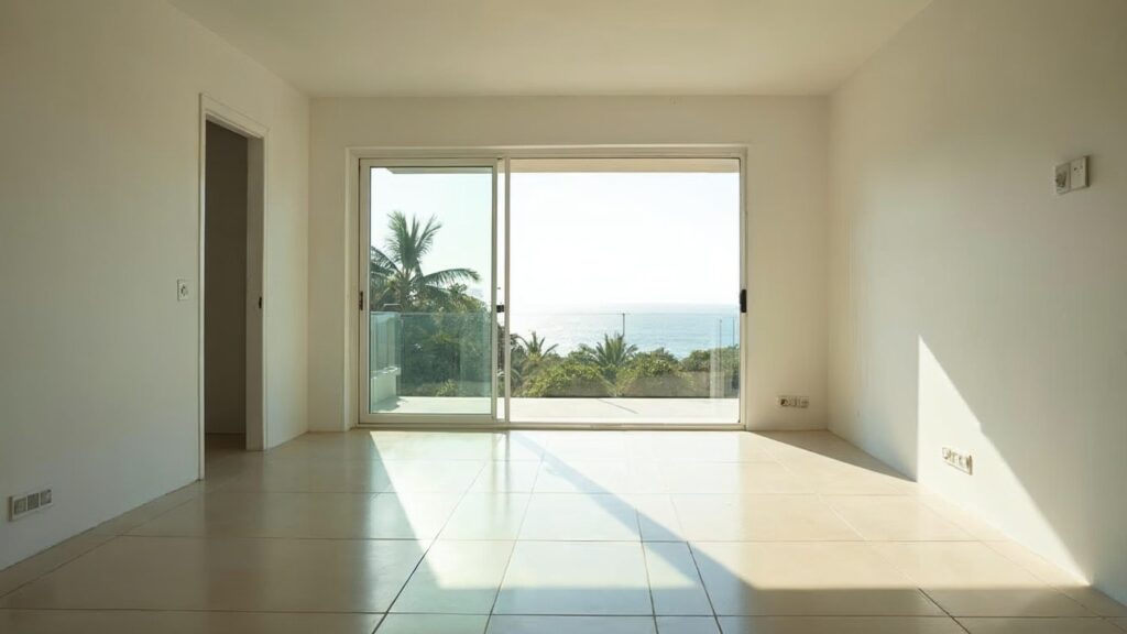 New, unfurnished apartment in Punta Cana with afternoon sunlight—the perfect time to buy an apartment without any mistakes