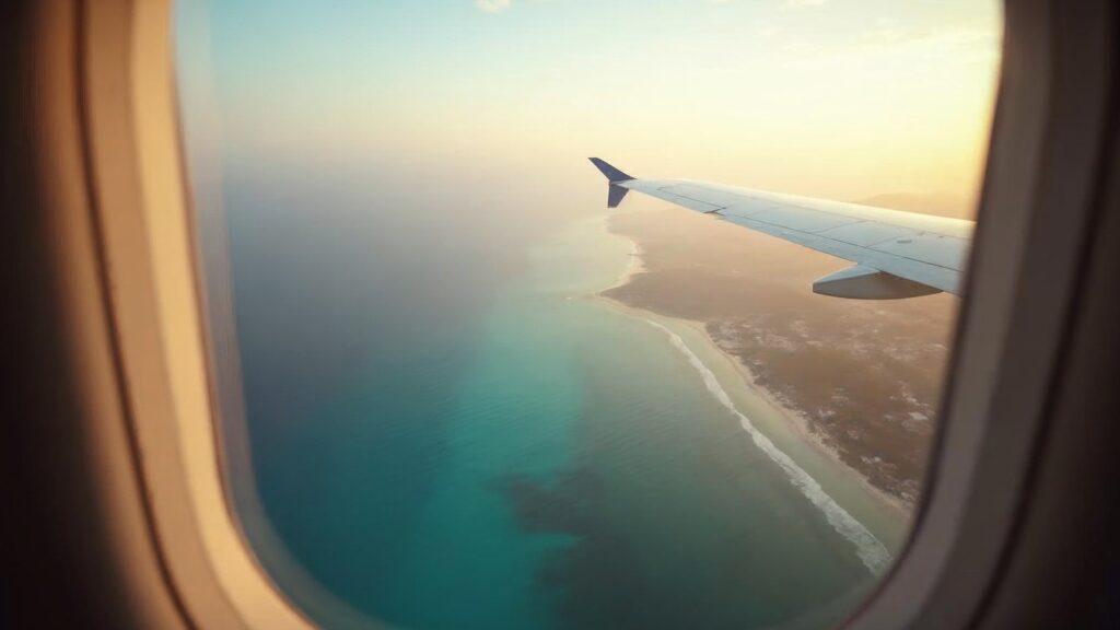 A view from an airplane window when investing in the Dominican Republic: the Caribbean coast at sunrise