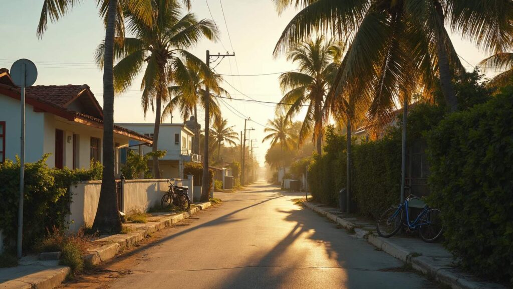 A street in a gated community in the Dominican Republic at sunset, a destination for those applying for residency through investment